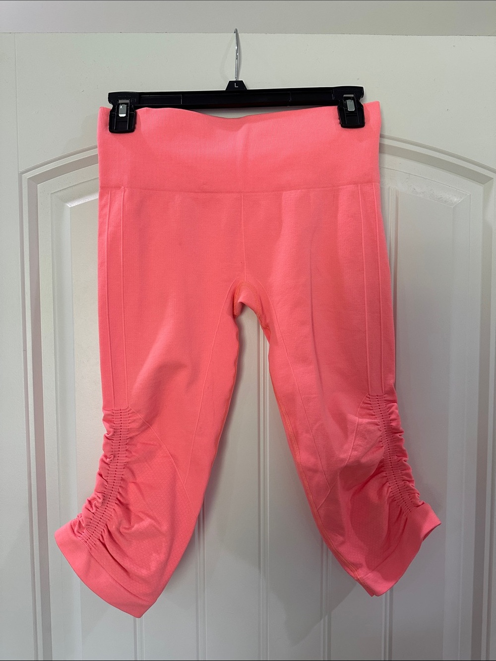 lululemon athletica Neon Coral Capri Leggings with Ruched Side